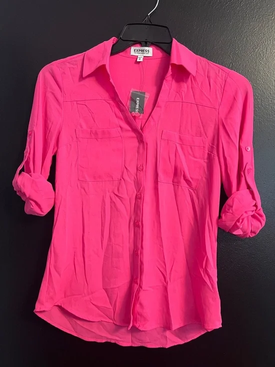 EXPRESS Portofino Bright Pink Button-Down Shirt - Picture 1 of 3